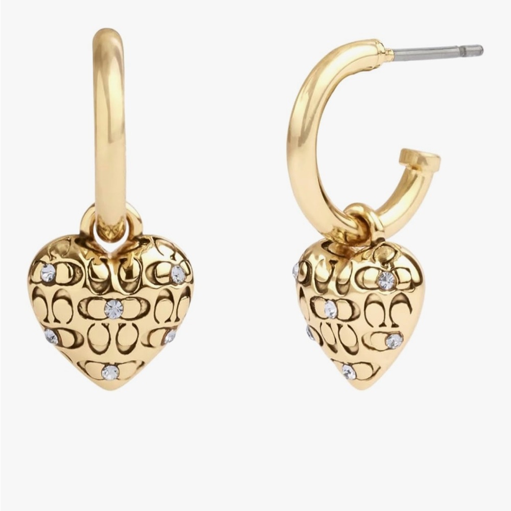 Coach Gold Heart Earrings with Silver Accents